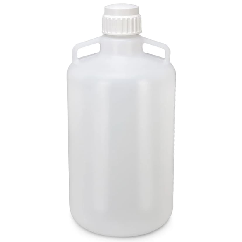 Carboy, Round with Handles, PP, White PP Screwcap, 25 Liter, Molded Graduations, Autoclavable