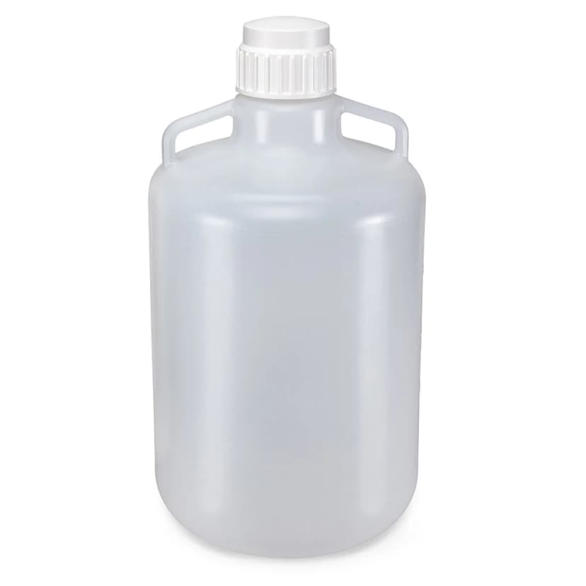 Carboy, Round with Handles, LDPE, White PP Screwcap, 20 Liter, Molded Graduations