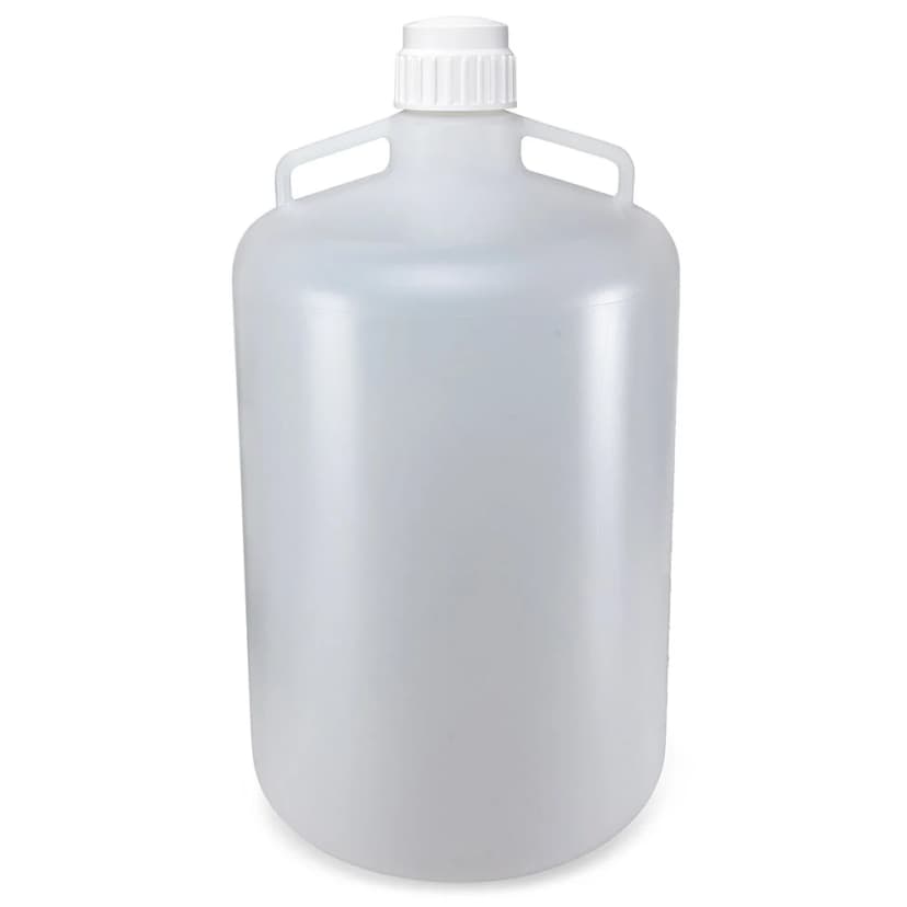 Carboy, Round with Handles, HDPE, White PP Screwcap, 50 Liter, Molded Graduations