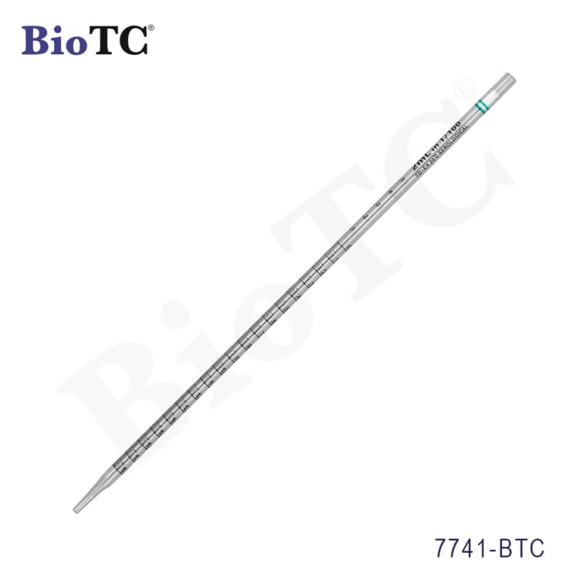 Serological Pipette, 2mL, PS, Standard Tip, 275mm, STERILE, Green Band, Individually Wrapped, 100/Bag, 5 Bags/Unit