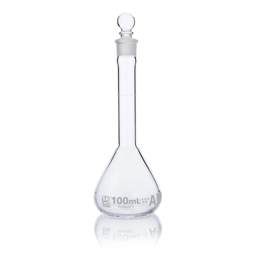 Flask, Volumetric, Wide Mouth, Globe Glass, 100mL, Class A, To Contain (TC), ASTM E288, 6/Box
