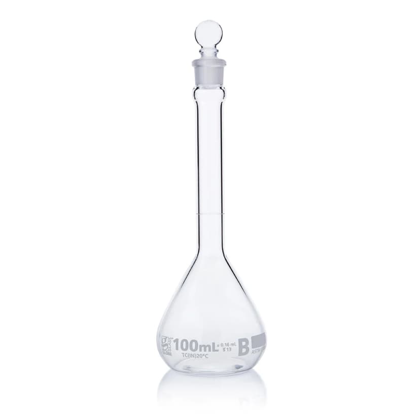 Flask, Volumetric , Globe Glass, 100mL, Class B, To Contain (TC), ASTME288, 6/Box