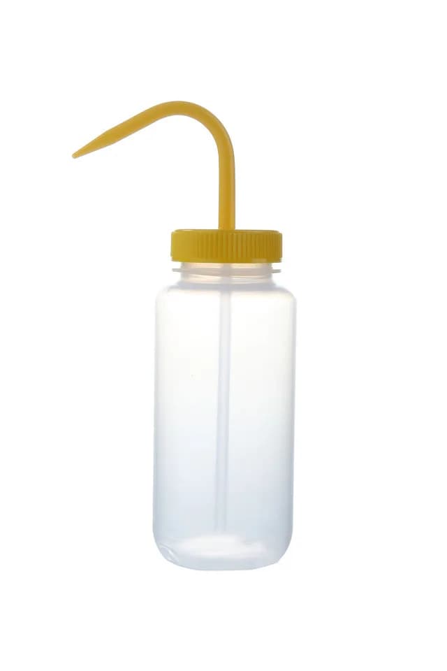 Wash Bottles Color Coded Wide Mouth, 500mL, Clear/Yellow