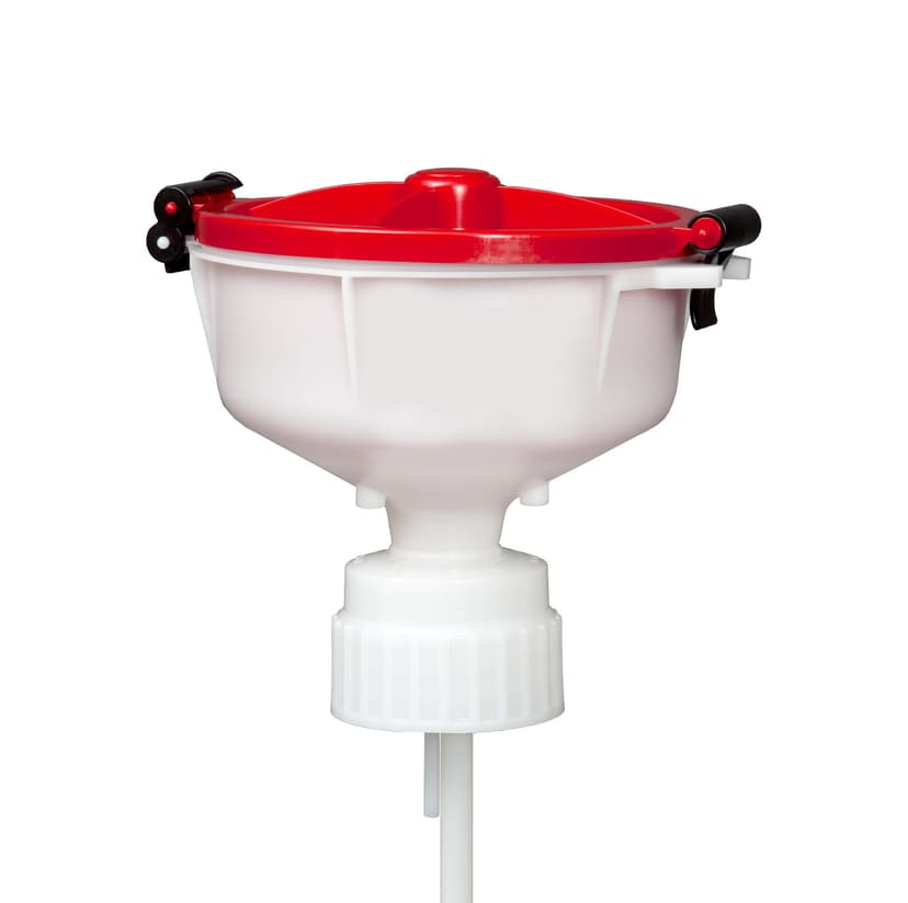 EZwaste® 8" Safety Funnel, HDPE, Red Lid, VersaCap 83B, 1/EA