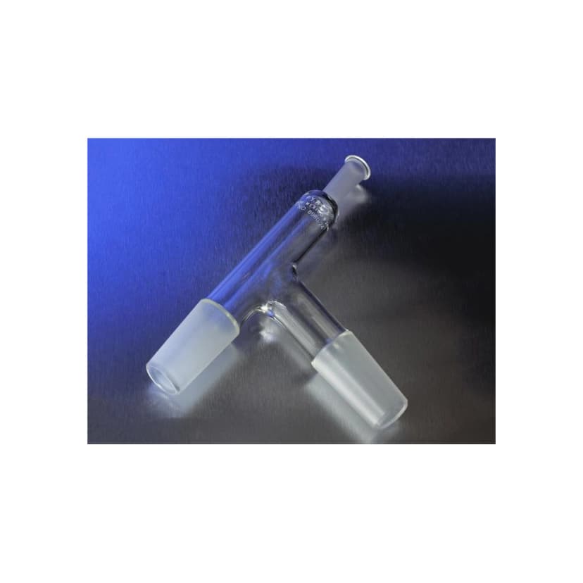 PYREX 75° Angle Tube Adapter with Two-Way 24/40 Standard Taper Joints and Standard Taper 10/30 Outer Joint Thermometer Opening