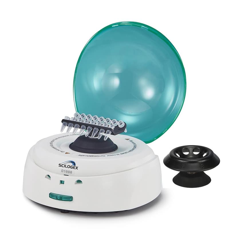EZee Mini Centrifuge, Blue Lid, c/w 8 x 2ml rotor & 2 x PCR8 rotor & 19400029/19400026 0.2/0.5ml rotor adapters, 100-240V, 50/60Hz, UK Plug