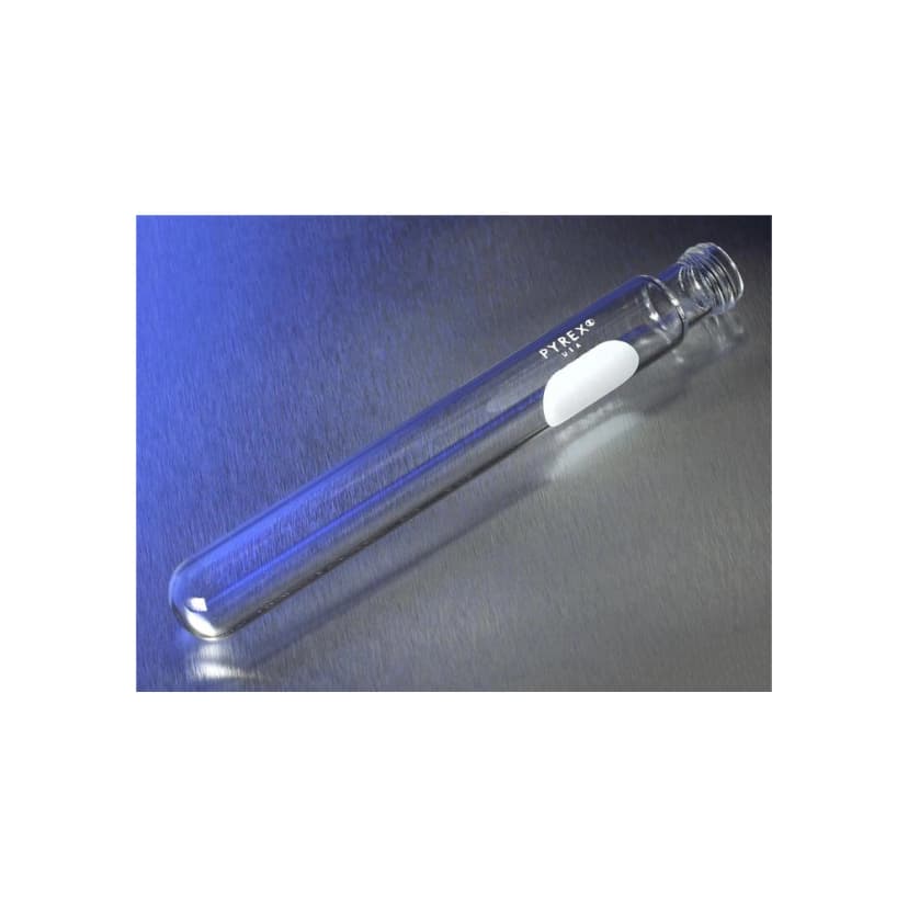 PYREX 16x100mm Disposable Round Bottom Threaded Culture Tubes, With White Marking Spot, Without Caps, Bulk Pack