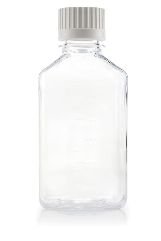 EZBio® Titanium Square, Polyethylene Terephthalate Glycol (PETG) Media Bottles, Sterile Storage Bottles, 38-430 mm VersaCap, 500mL, 48/CS