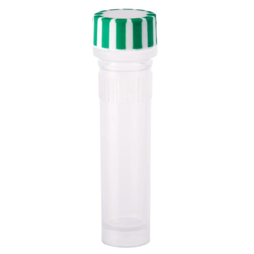 2.0mL Screw Top Micro Tube and Cap, Self-Standing, Grip Band, Green Grip Cap With Integrated O-Ring, Sterile