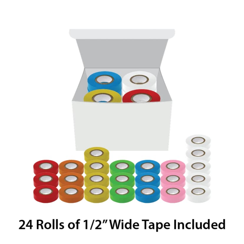 Labeling Tape, 1/2" x 500", Assorted Colors (5 white, 4 yellow, 3 blue, 3 green, 3 orange, 3 pink, 3 red)