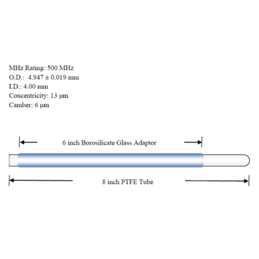 PTFE TUBE+10MM GLASS ADAPTER,8"L,BOTH ENDS OPEN