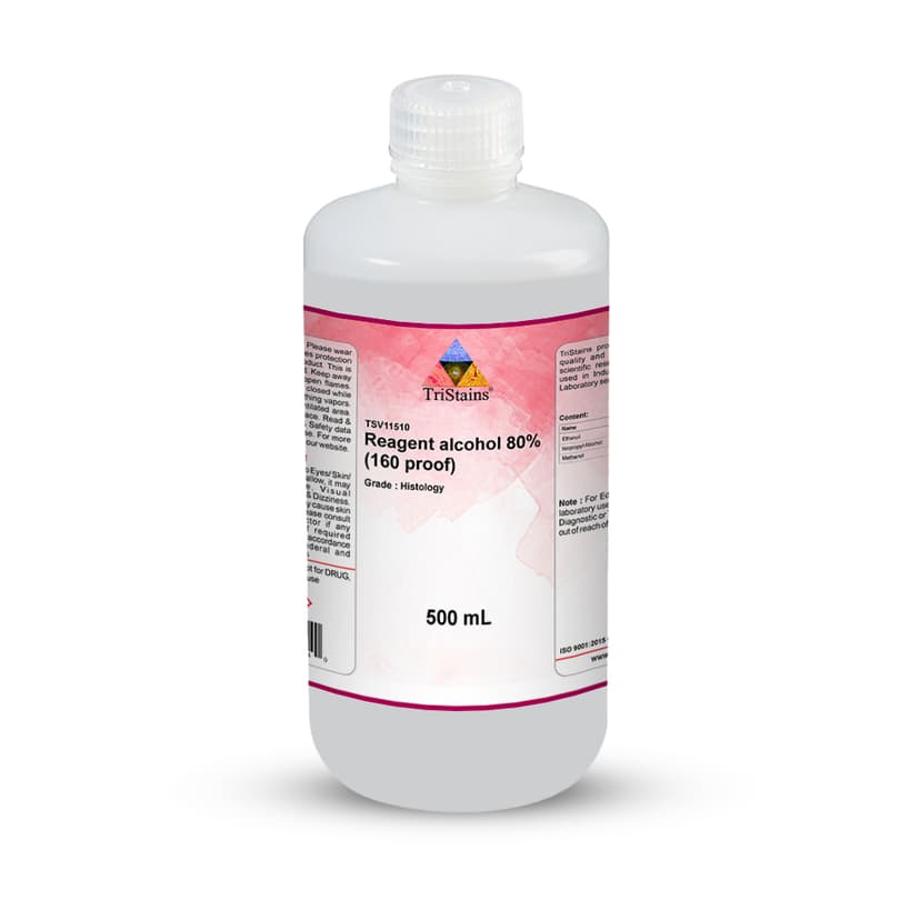 Reagent Alcohol 80% (160 Proof), for Histology - 500mL