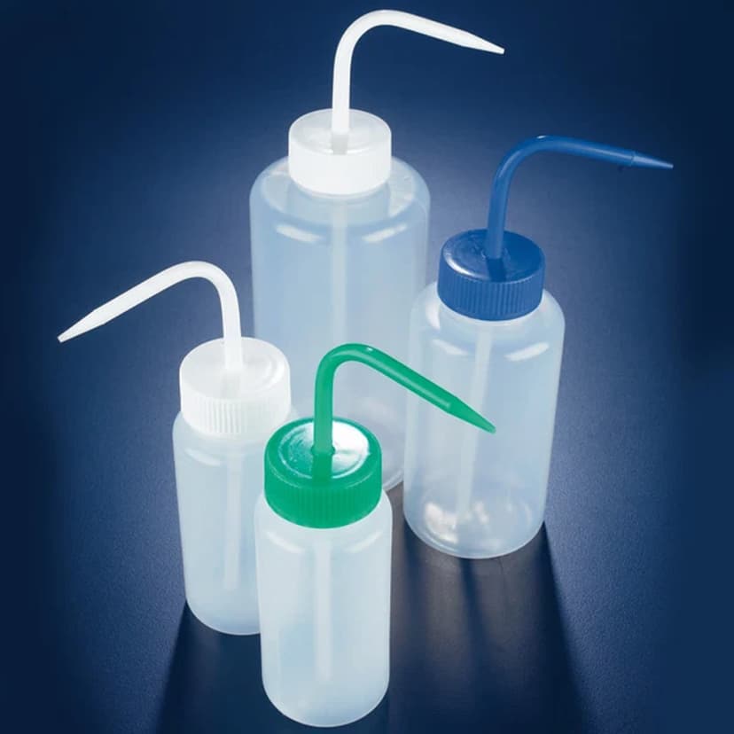 Wash bottle, wide mouth, 250mL, LDPE, round, yellow screwcap