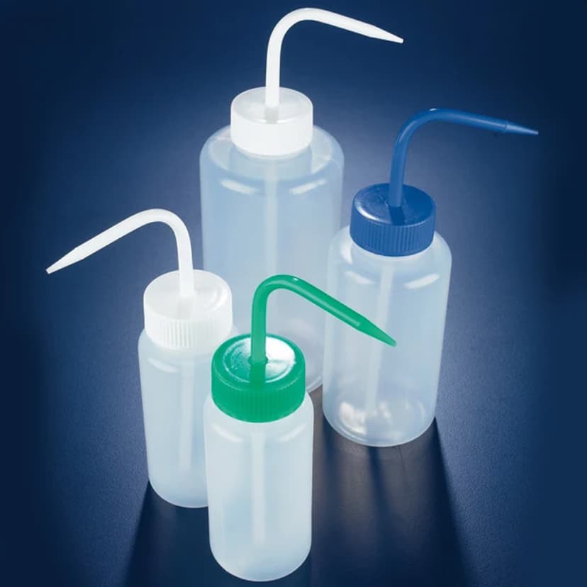 Wash bottle, wide mouth,1000mL, LDPE, round, green screwcap
