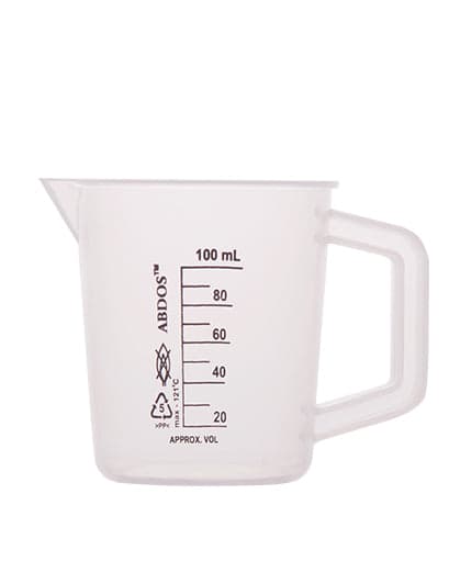Abdos Printed Beakers with Handle, Polypropylene (PP) 100 mL, 6/CS
