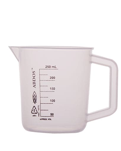 Abdos Printed Beakers with Handle, Polypropylene (PP) 250 mL, 6/CS