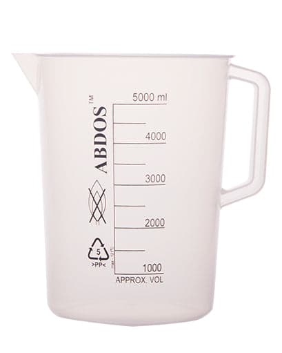Abdos Printed Beakers with Handle, Polypropylene (PP) 5,000 mL, 2/CS