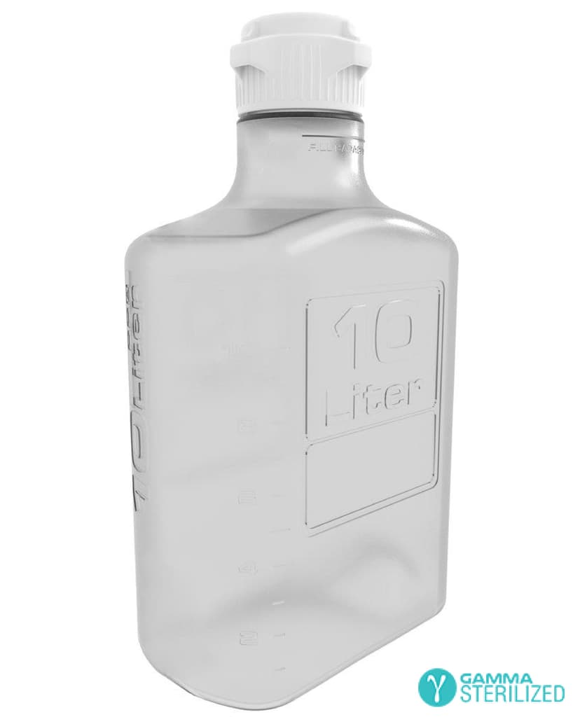 EZBio® 10 L (2.5 Gal) Gamma Sterilized Double Bagged Autoclavable Polycarbonate (PC) Space Saving Carboy with 83 mm (83B) VersaCap® and 13 L Max Capacity, Large Pinched Handles, 1/EA