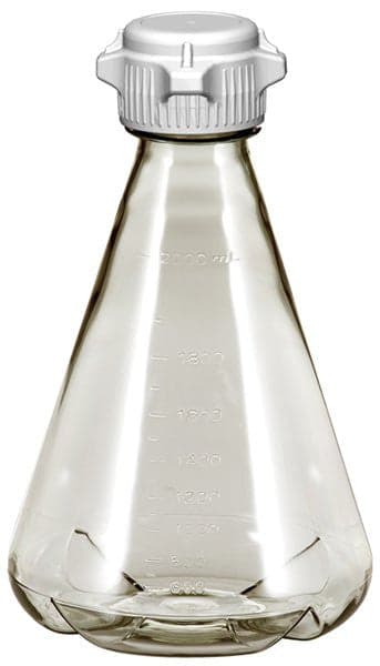 Flask 2 L, Sterile Plastic Erlenmeyer Flasks for Cell Culture and Fermentation, 2 L, Autoclavable Polycarbonate (PC), 53 mm (53B) VersaCap, Baffled Bottom, 6/PK