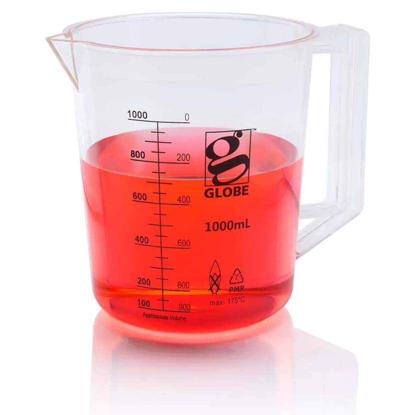 Beaker with Handle, Diamond Essentials, Low Form, Printed Graduations, PMP, 1000mL, 1/Bag
